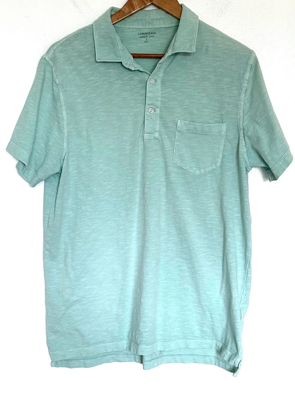 J.Crew Polo Shirt Men’s Large Green Cotton Short Sleeve Pocket Collared Top
